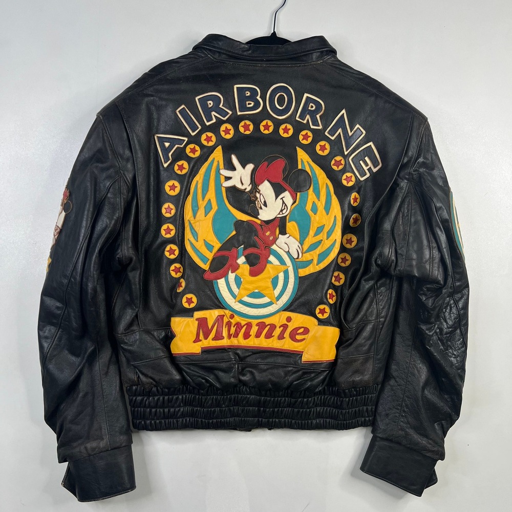Vintage 90's Jeff Hamilton Disney Airborne Minnie Mouse Leather Bomber Jacket